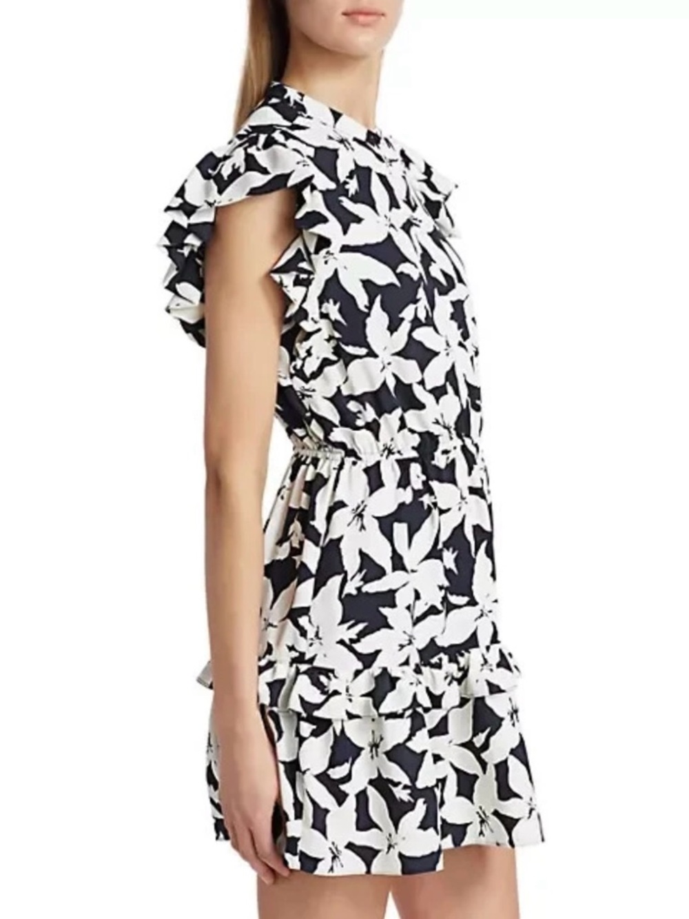 Joie Krystina Ruffle Trim Floral Dress Deep Sea Women’s Blackish Blue Size XS - Picture 3 of 14